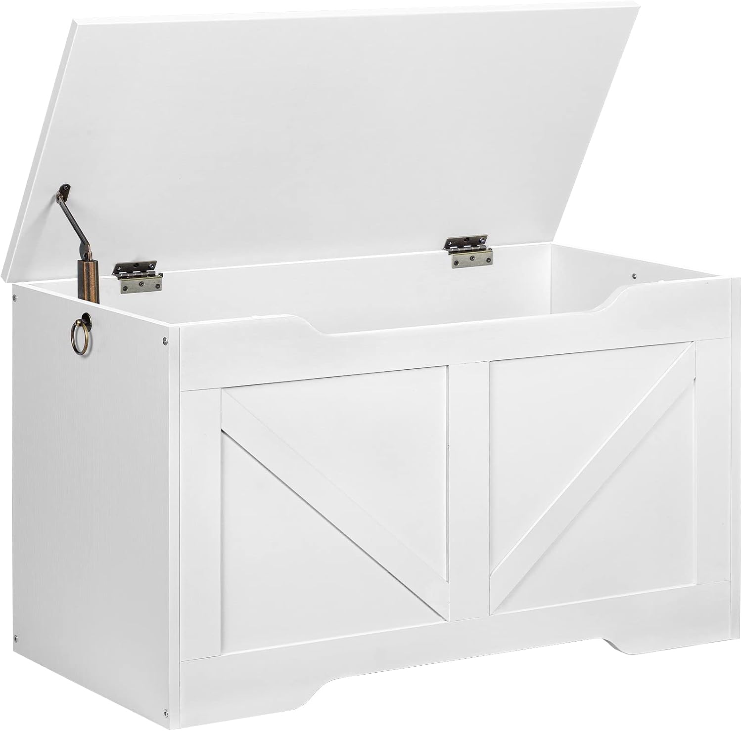 a white wooden chest with a lid open