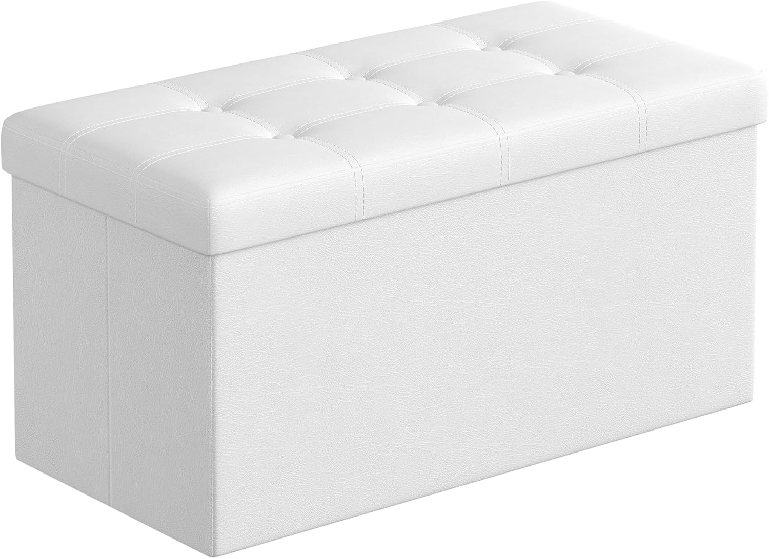 SONGMICS 30 Inches Folding Storage Ottoman Bench, Storage Chest, Footrest, Coffee Table, Padded Seat, Faux Leather, Holds up to 660 lb, White ULSF106