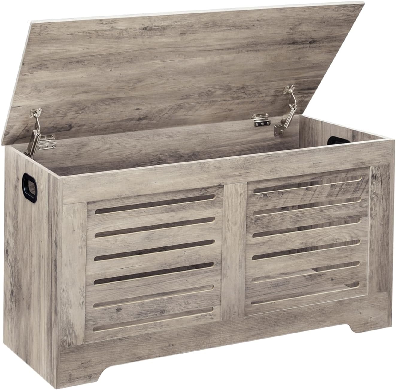 a wooden chest with a lid open