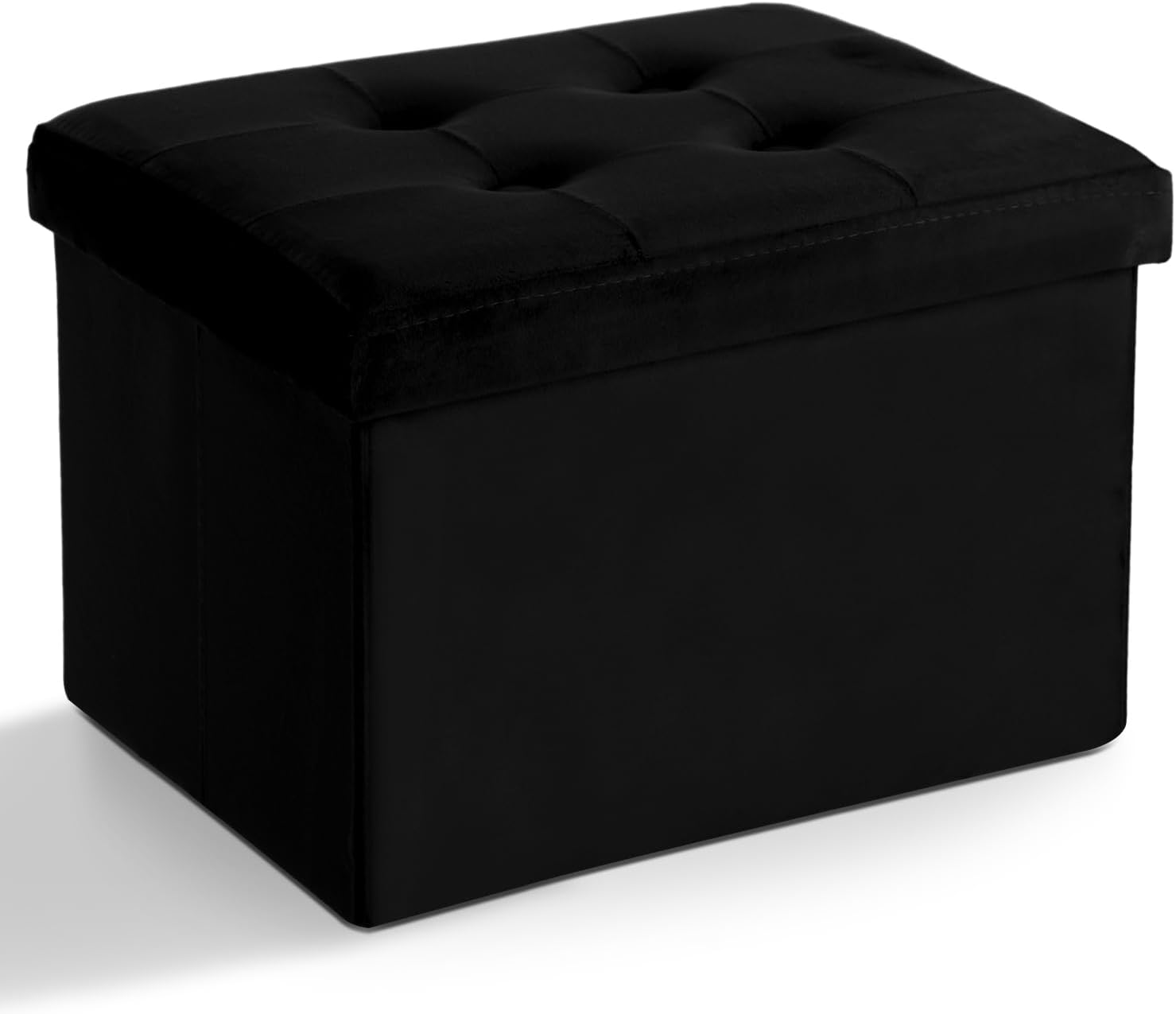  Storage Ottoman Folding Foot Stool Velvet Ottoman Foot Rest with Padded Modern Ottoman with Storage for Living Room Puppy Step Stool 17x13x11in(Black)