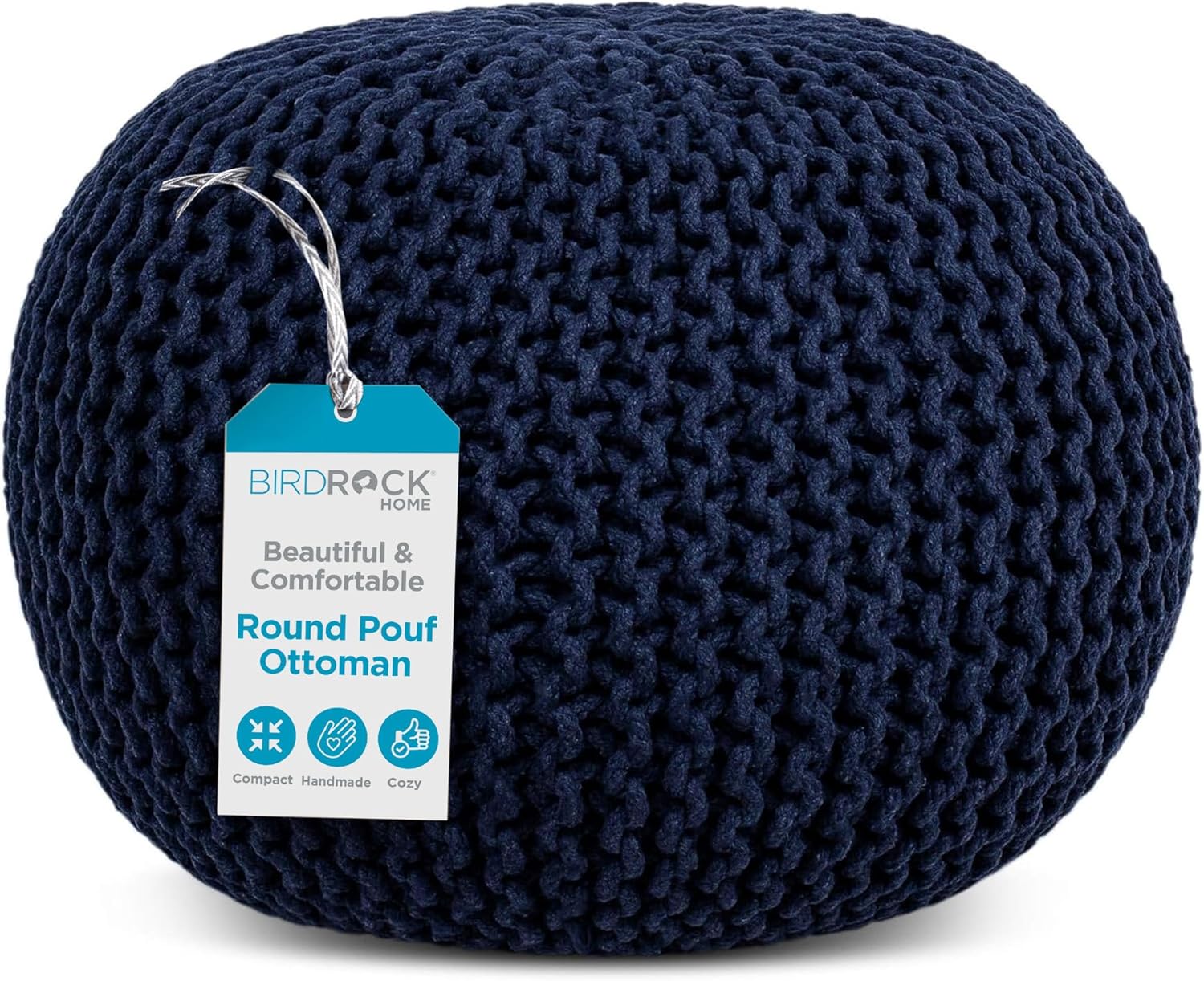 BIRDROCK HOME Round Pouf Ottoman | Cotton Braided Foot Stool with Bean Bag Filling | Boho Foot Rest for Living Room & Bedroom | Compact &...