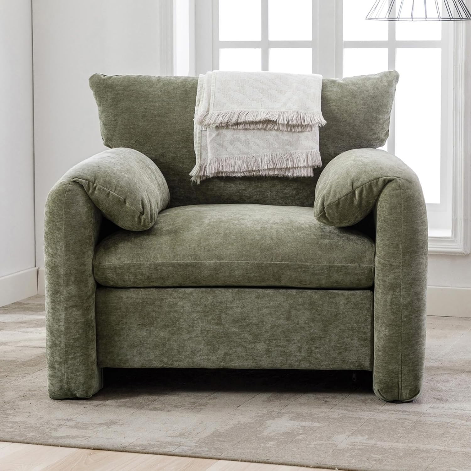 Chenille Oversized Armchair - Modern Accent Chair & Single Sofa Lounge, 34'' Wide, Comfortable Seating for Living Room & Bedroom, Green
