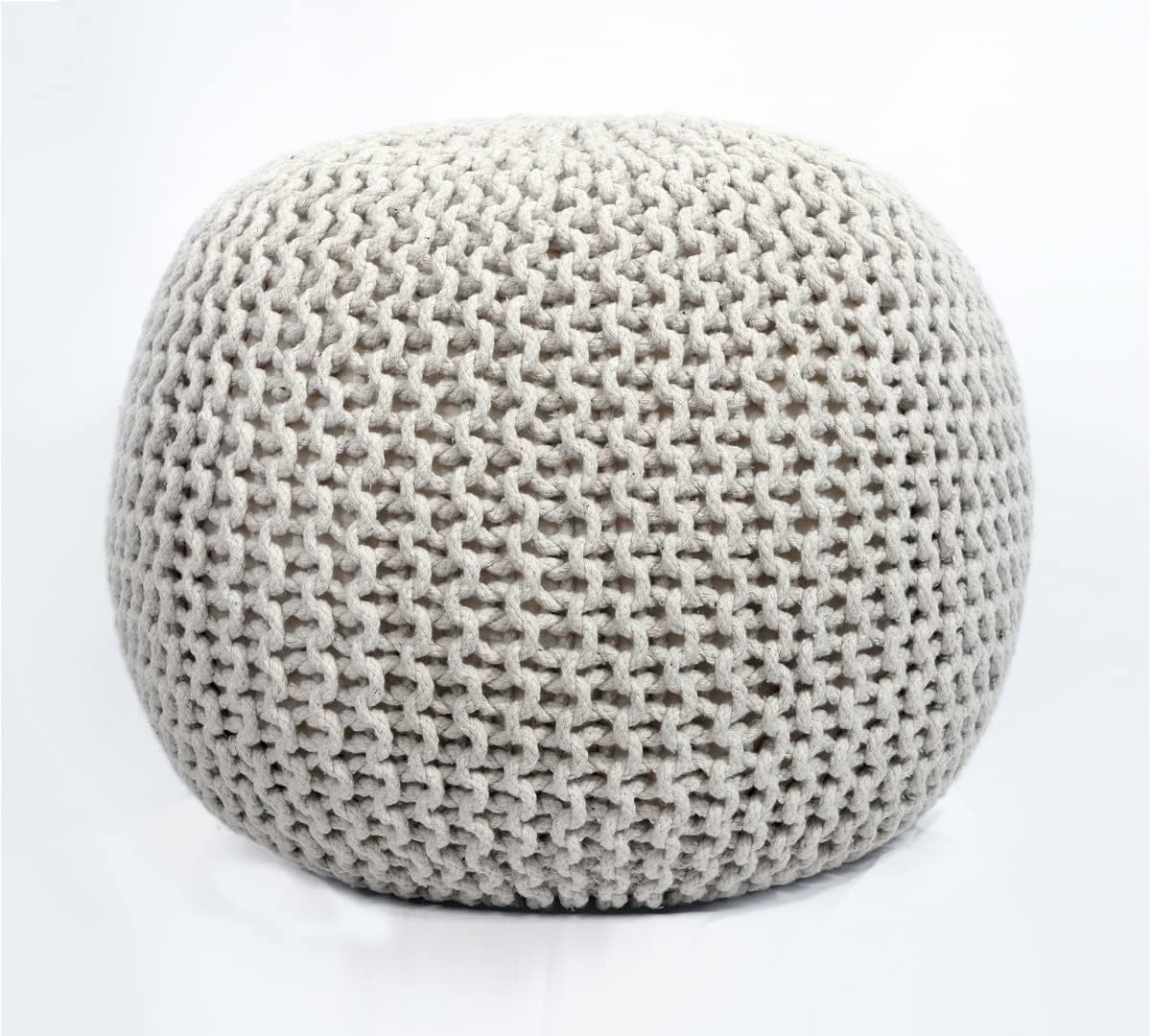 FRELISH DECOR Round Pouf Ottoman Hand Knitted 100% Cotton Pouf Foot Stool - Knitted Bean Bag - Floor Chair for Living Room Bedroom - Foot Rest for Couch (20 Diameter x 14 Height) - Natural
