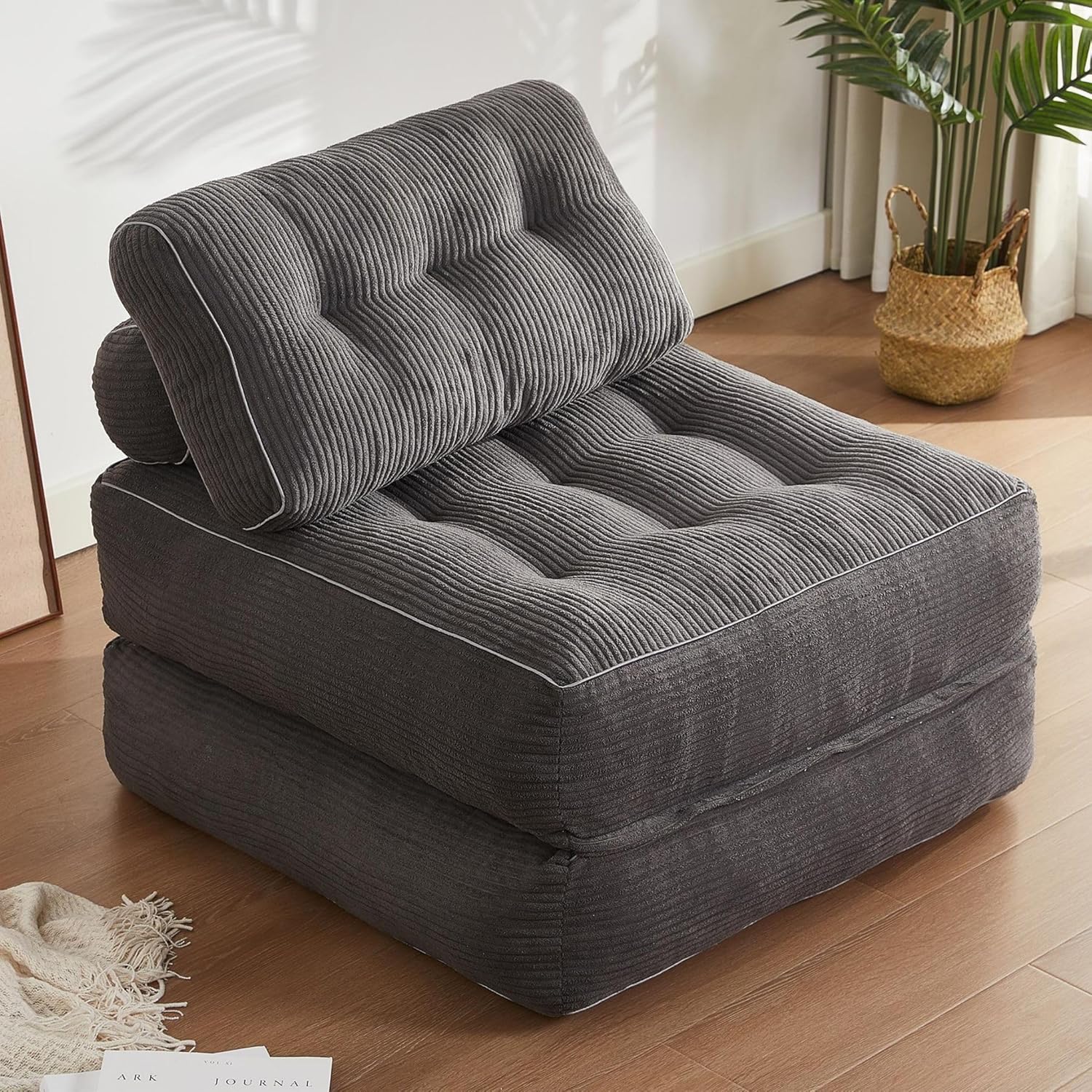 Folding Chair Bed, Futon Sofa Bed for Bedroom and Living Room, Convertible Floor Couch for Small Spaces, Grey
