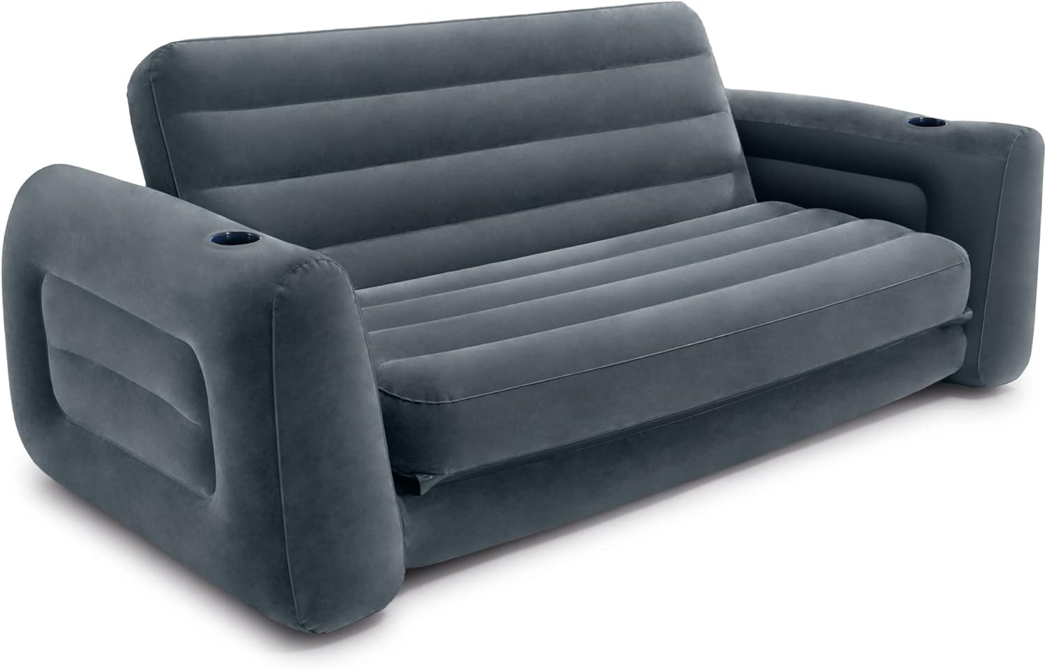 Intex Inflatable Pull-Out Sofa: Velvety Surface, 2-in-1 Valve, Cupholder, 46" x 88" x 26" - Blow-Up Couch and Folding Queen Size Air Mattress Bed