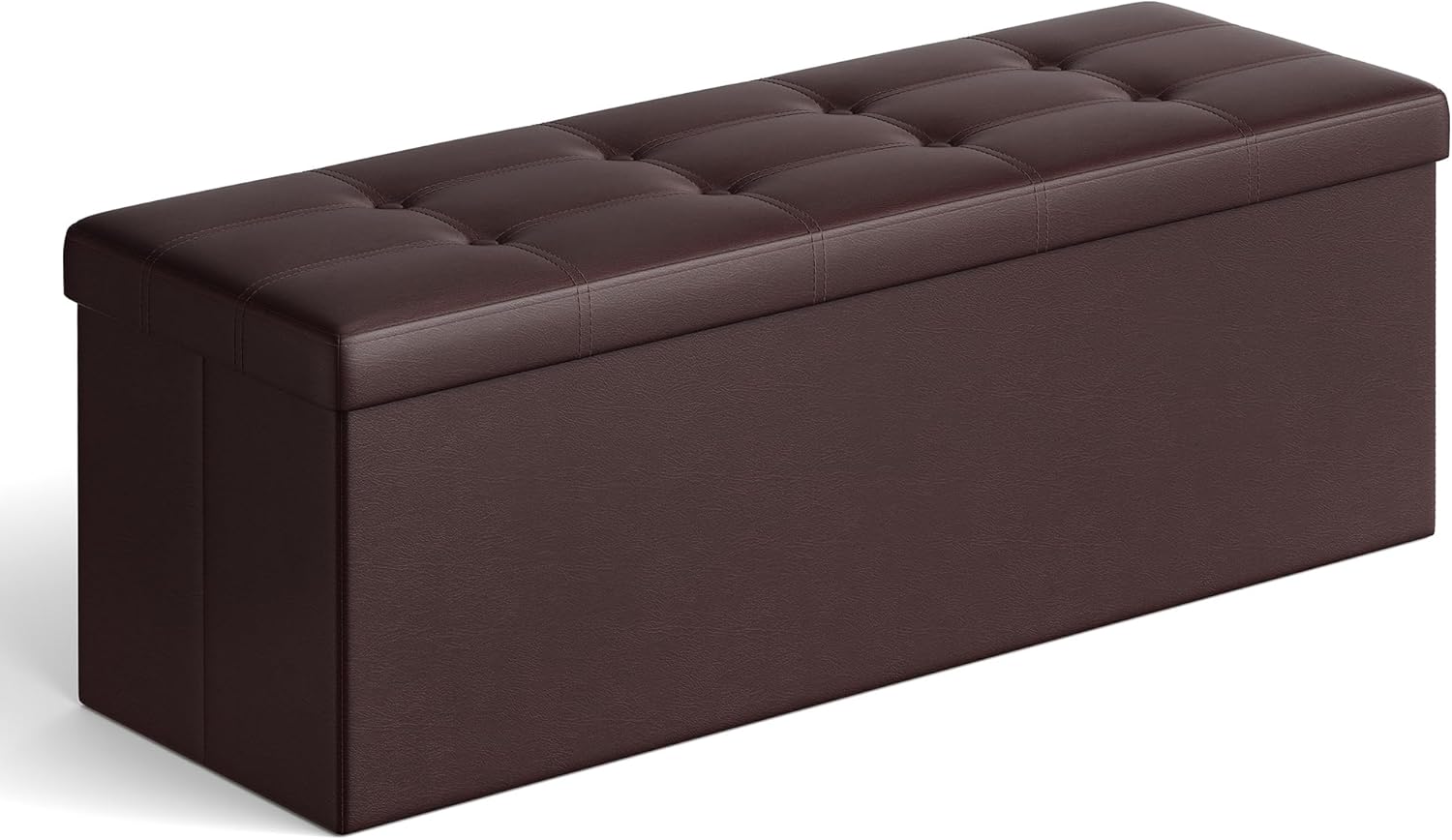 MAZIE Collection - 43 Inches Folding Storage Ottoman Bench, Ottoman with Storage, Foot Rest Stool, Load 660 lb, for Living Room, Synthetic Leather, Brown ULSF703