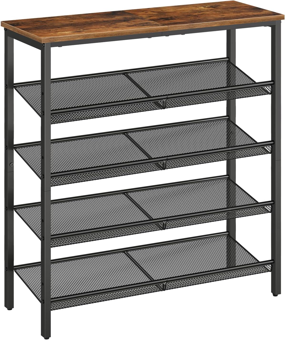 Shoe Rack for Entryway, 5-Tier Shoe Organizer with Adjustable Mesh Shelves, 16-20 Pairs of Shoes, Spacious Floor Mount, Metal, Industrial, Shoe Shelf for Closet, Rustic Brown BF12XJ01