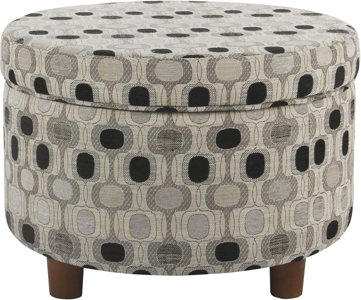 Home Decor | Upholstered Round Storage Ottoman | Ottoman with Storage for Living Room & Bedroom (Black Geo) Large