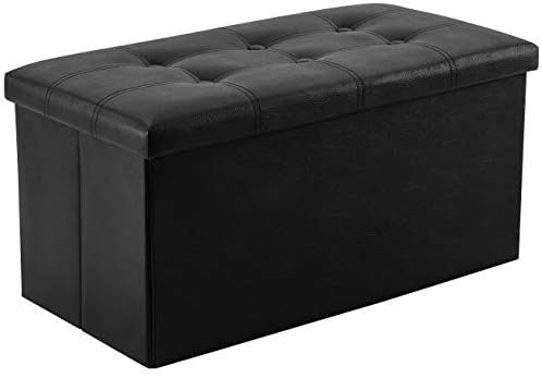 30 inches Folding Storage Ottoman, 85L Storage Ottoman Bench for Living Bedroom and Hallway, Faux Leather Black Footrest with Foam Padded Seat, Support 350lbs
