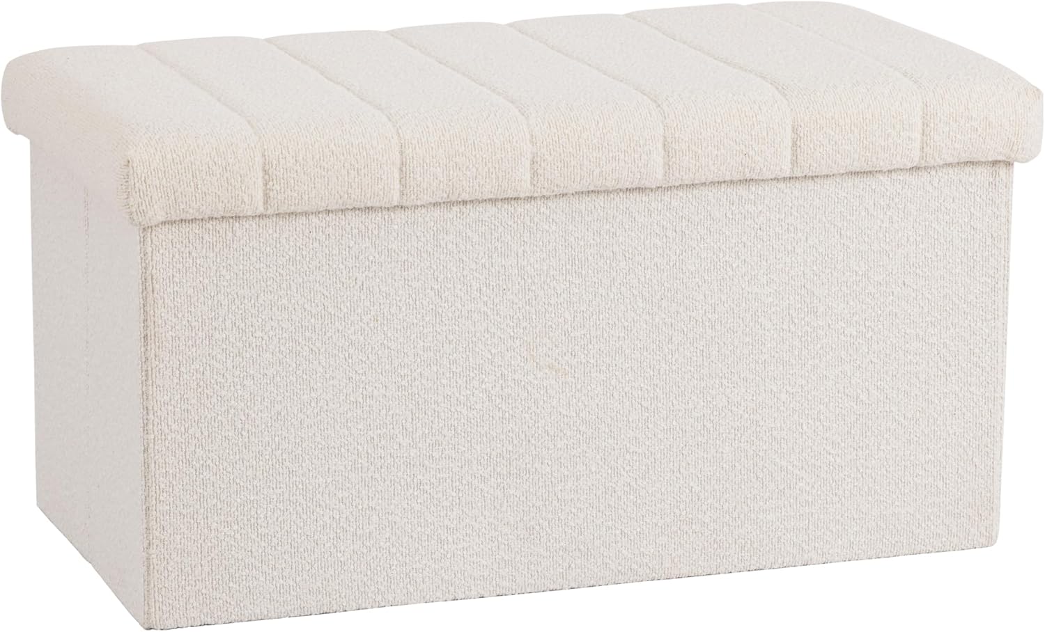  Classics Cushioned Fabric Ottoman Hidden Storage Chest Footrest Chair, Padded Seat for Bedroom, Dorm, Loft, Living Room, Entryway, Hallway, White Boucle, 30" Bench