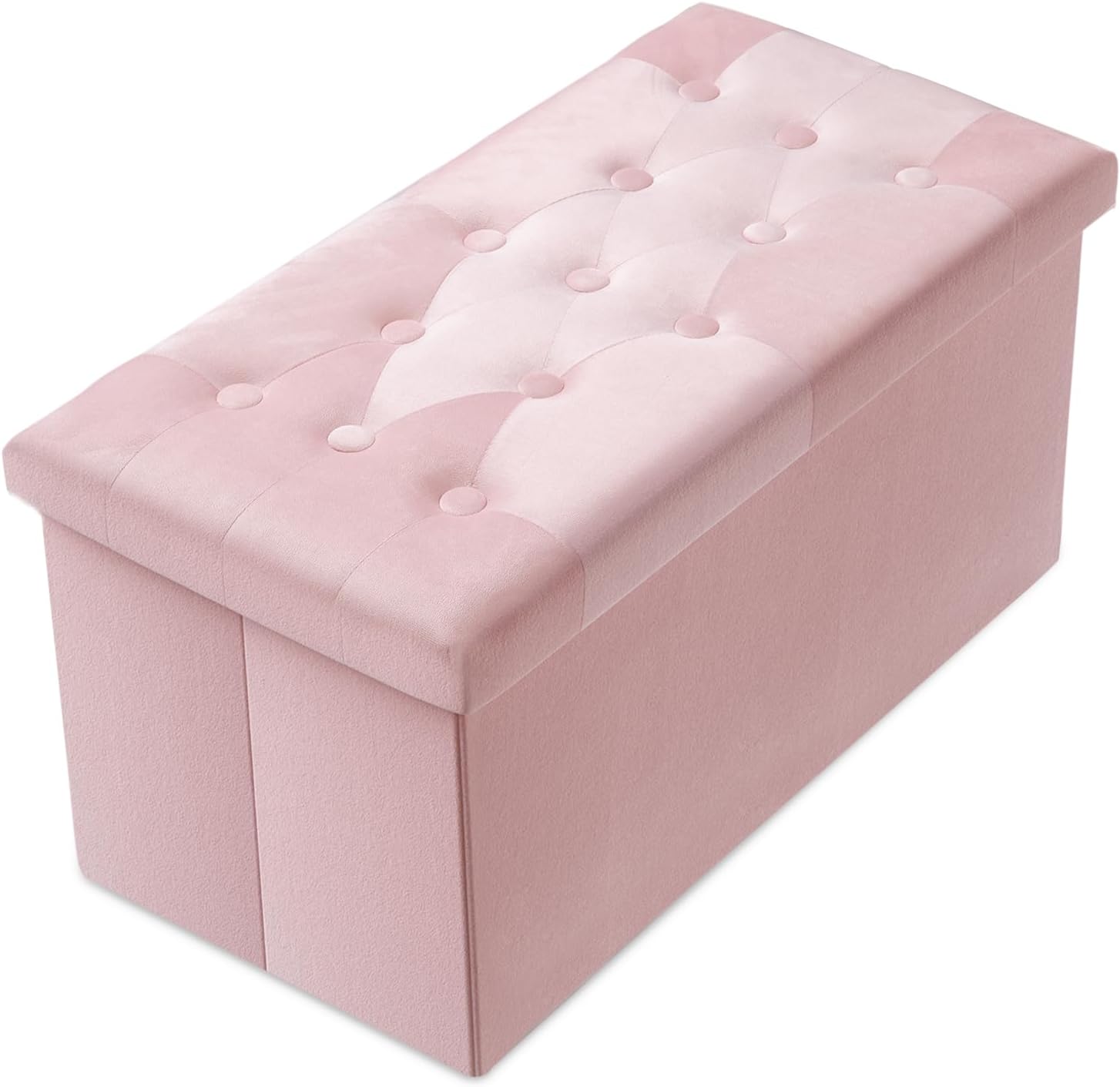 Extra Large Ottoman with Storage [1-Pack] Velvet Folding Small Square Foot Stool with Lid for Toy Living Room Bedroom Coffee Table Dorm Pink 30.