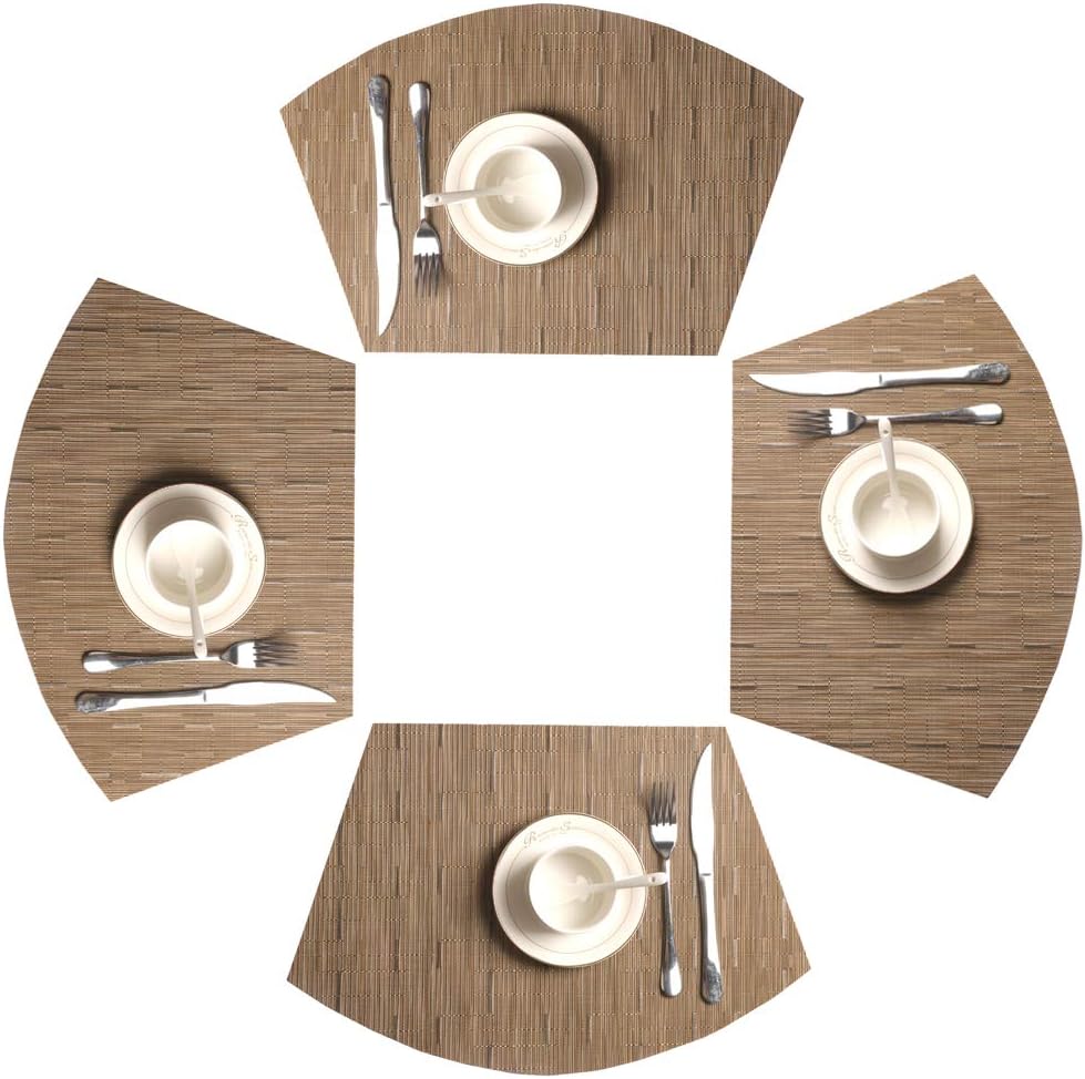 Round Table Placemats Set of 4 Wedge Placemats Heat Resistant Round Table Mats Wipe Clean (4, Tan)