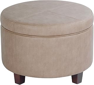 HomePop Small Cream Velvet Round Tufted Storage Ottoman bedroom vanity armchair footrest